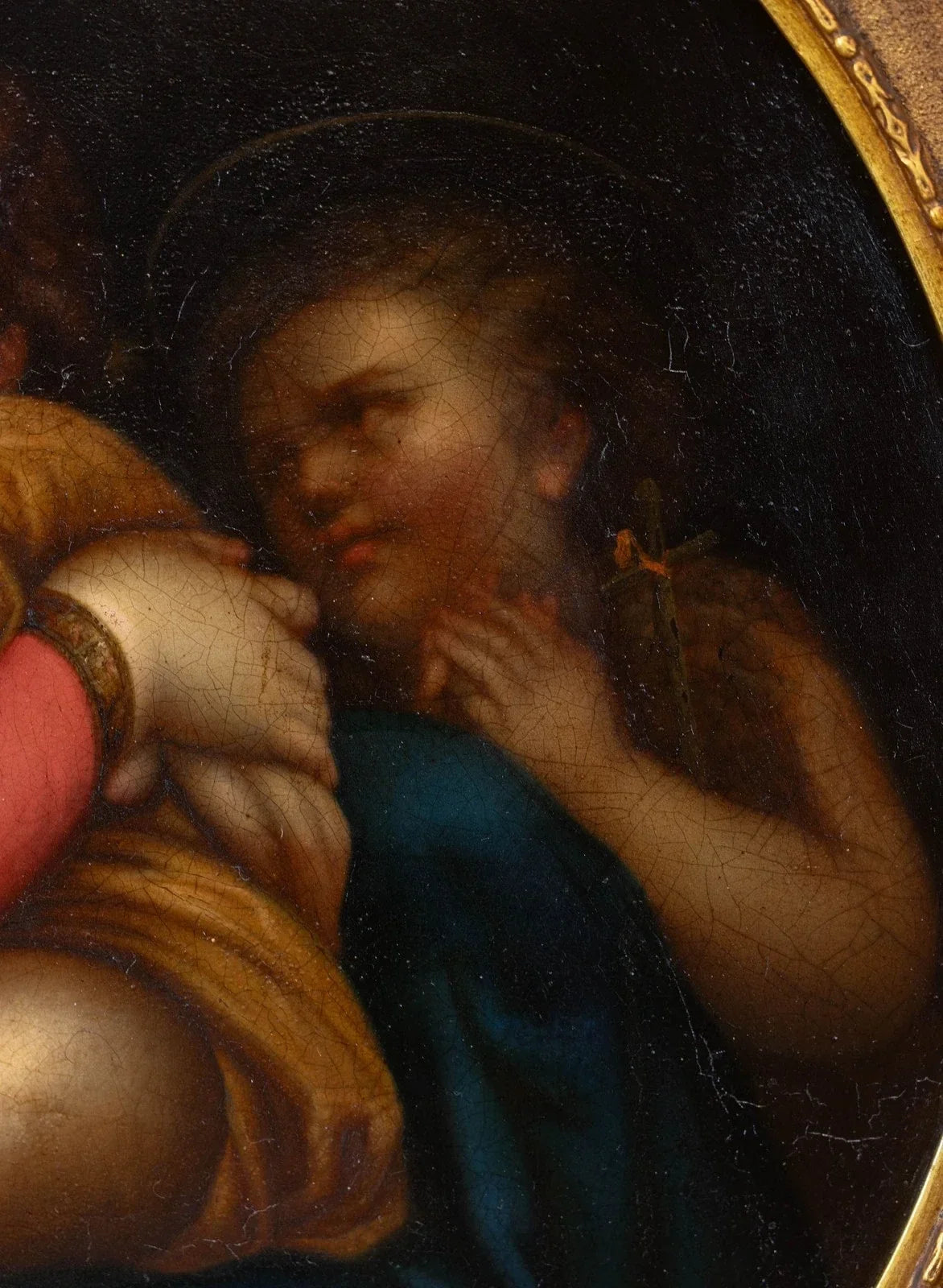 19th-century oil tondo on copper after the Italian Old Master Raphael, in an antique gilded frame
