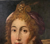 Tableau ancien huile portrait femme reine bijoux renaissance fontaine bleau xvie