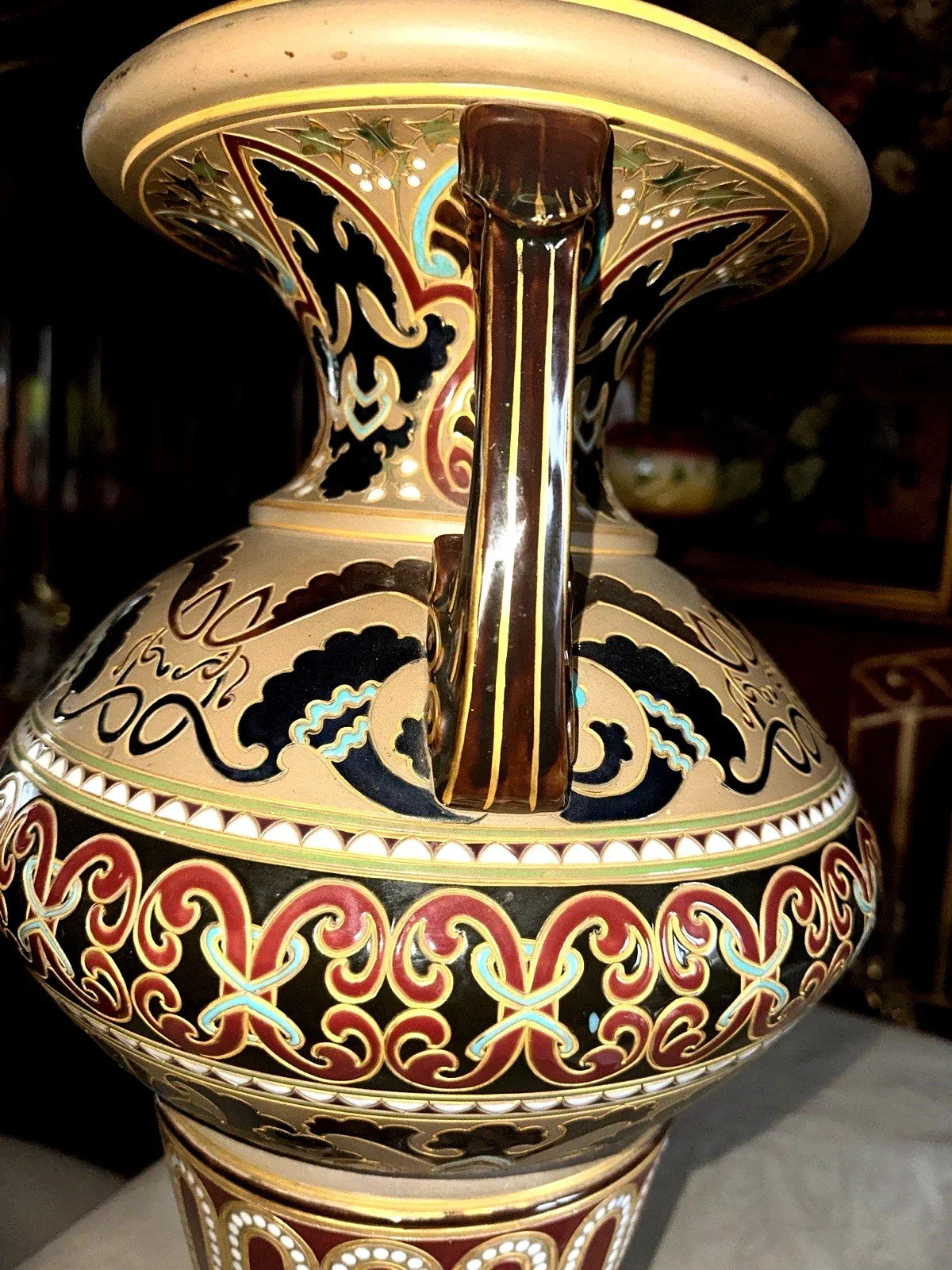 MAGNIFICENT LARGE BYZANTINE SARREGUEMINES STONEWARE VASE NO. 831