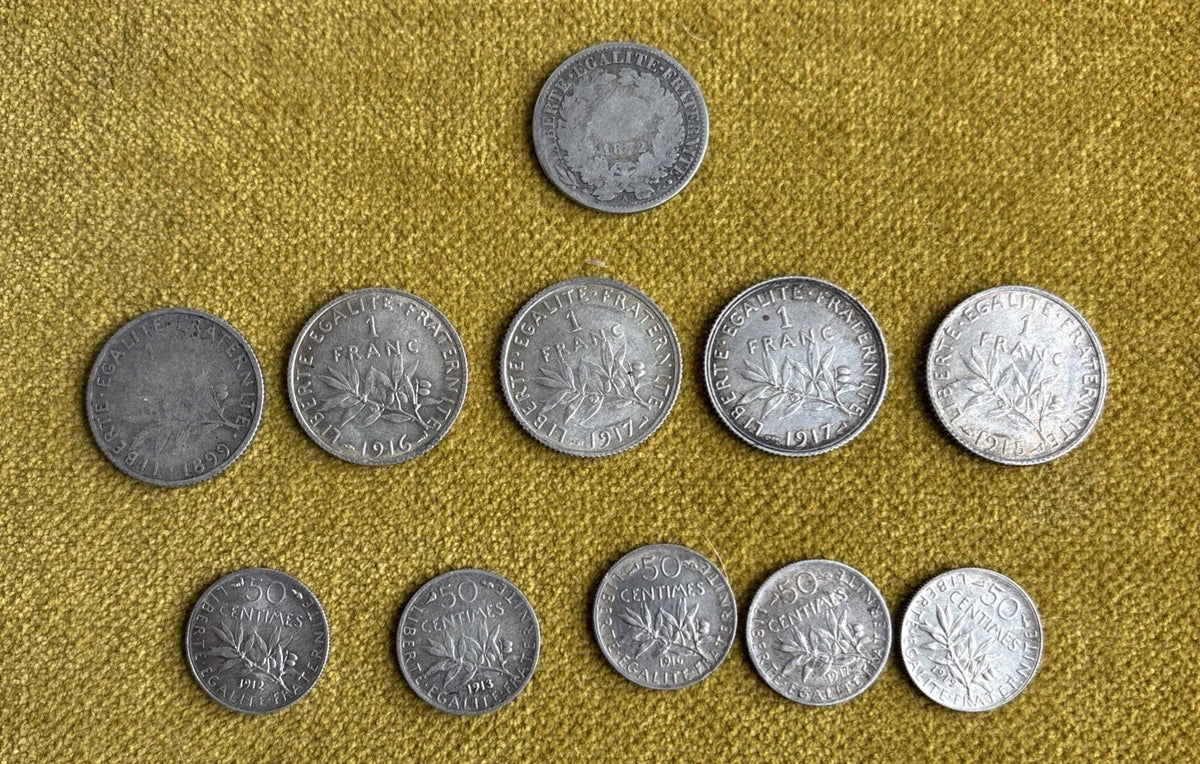 Lot of 35 antique silver coins, 19th century, Ecu, Nap, Louis-Philippe, Leopold, Hercules