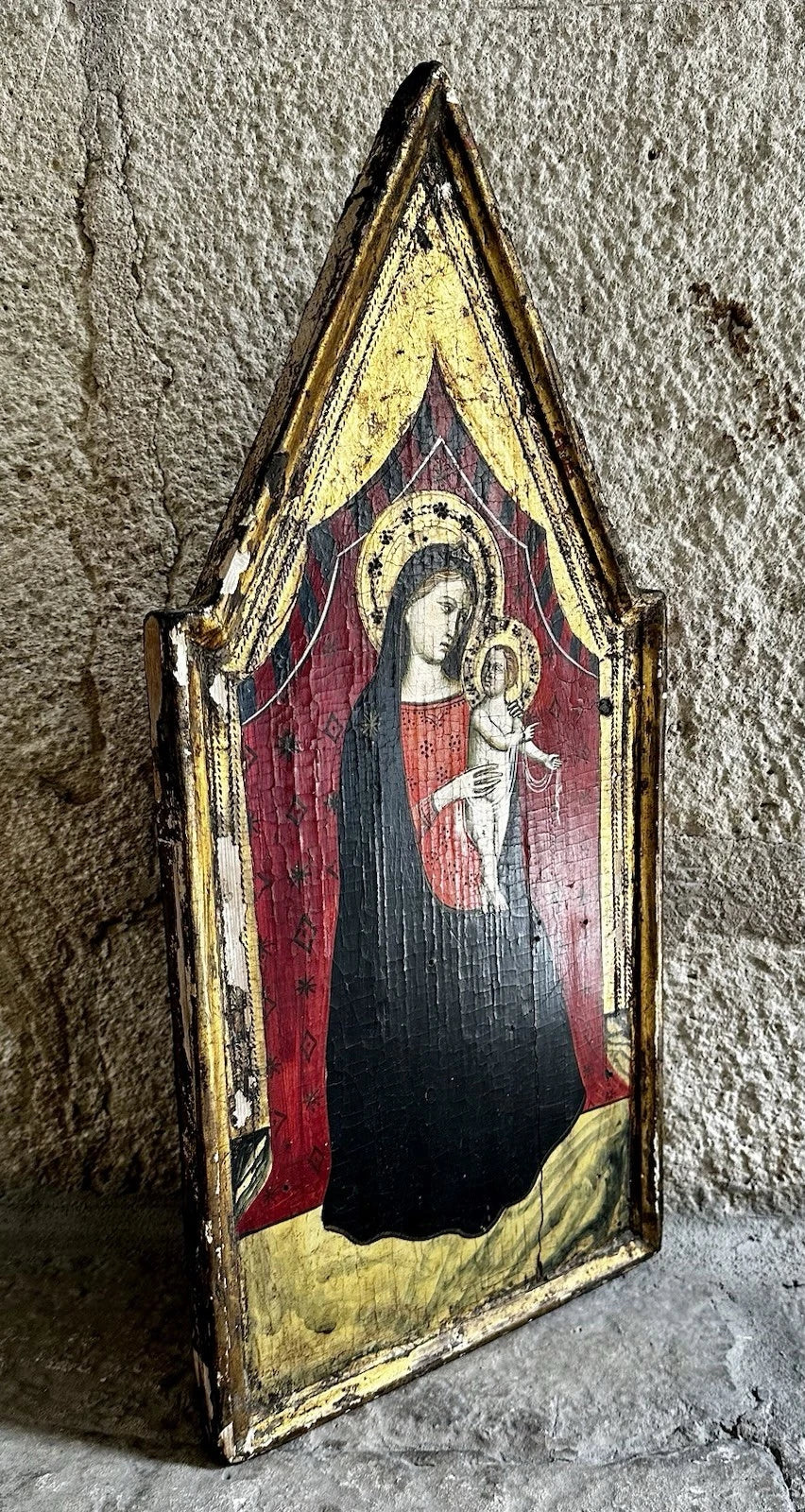 Antique Virgin and Child Painting, Religious Art, Renaissance Altarpiece