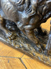 19th-century bronze signed Fratin – Lion bringing down a wild boar – Animal sculpture