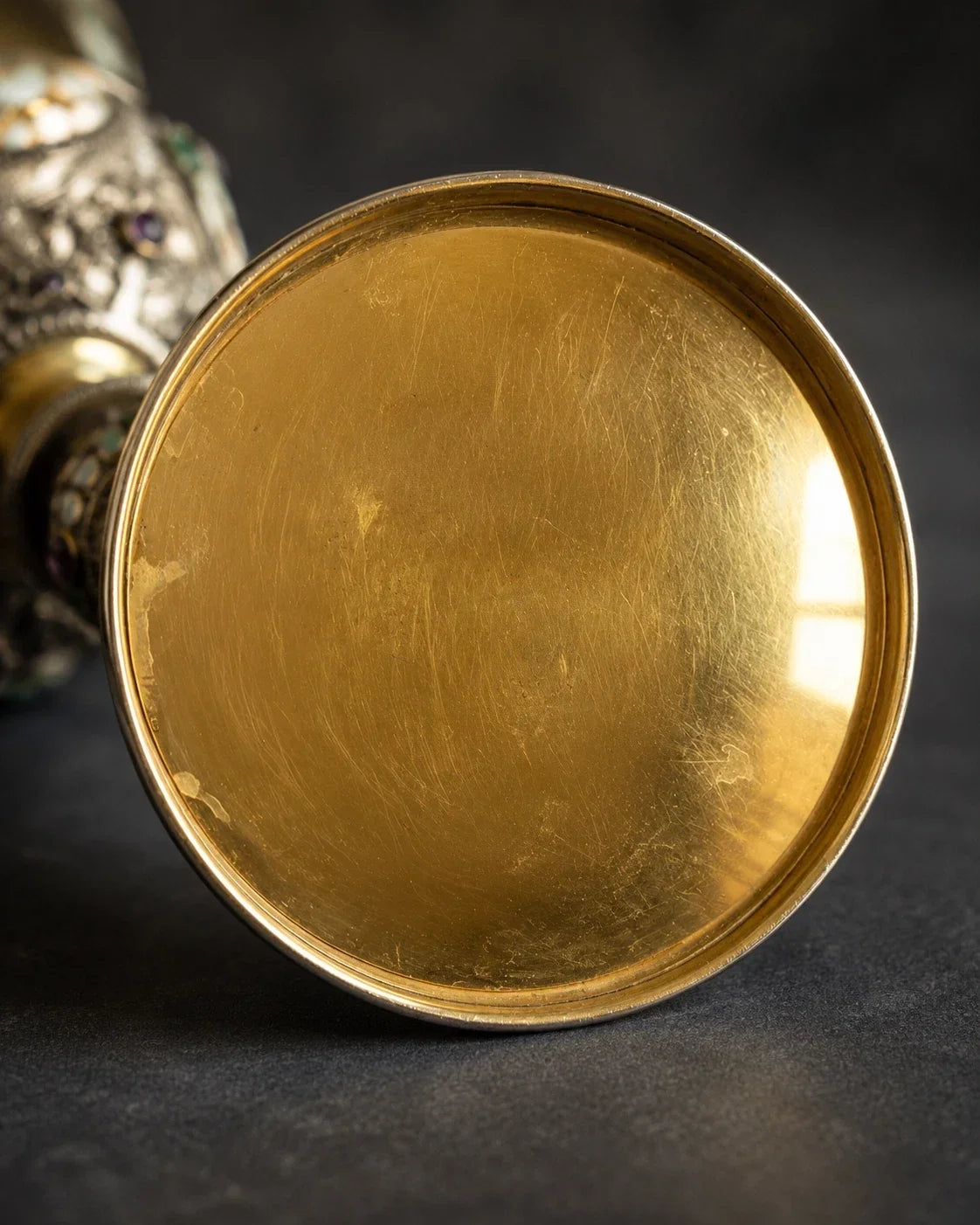 Austro-Hungarian solid 925 silver chalice, silver-gilt, enamel, and fine pearls