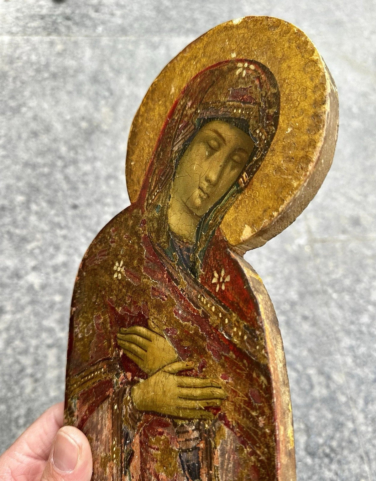 Antique Painting Portrait of the Virgin Mary in Prayer Religious Icon Wood