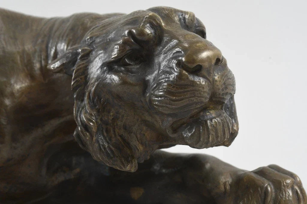 Bronze prowling tiger statuette