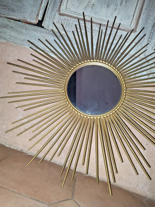 Chaty Vallauris grand miroir soleil métal doré  Miroir Plat