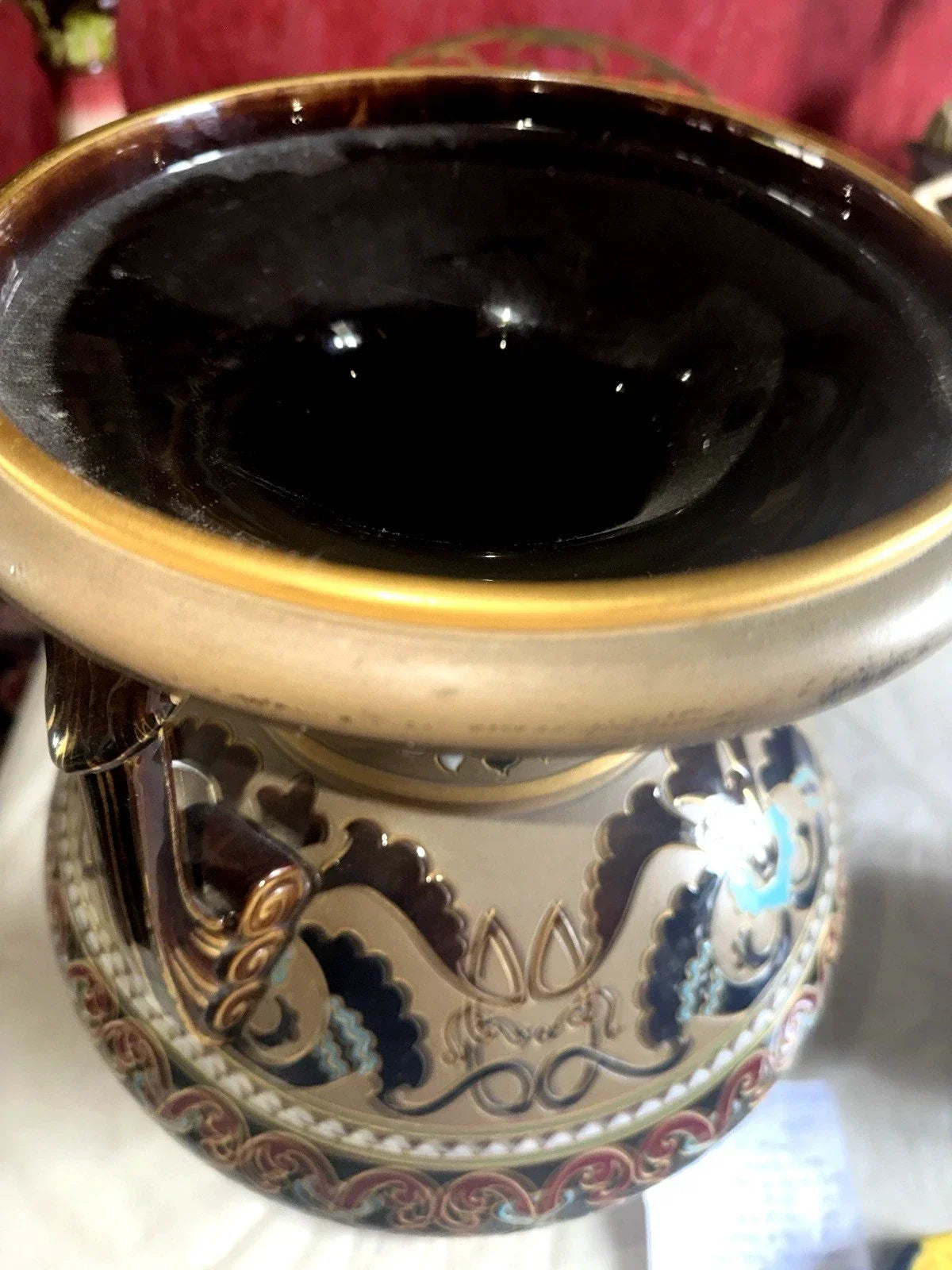 MAGNIFICENT LARGE BYZANTINE SARREGUEMINES STONEWARE VASE NO. 831