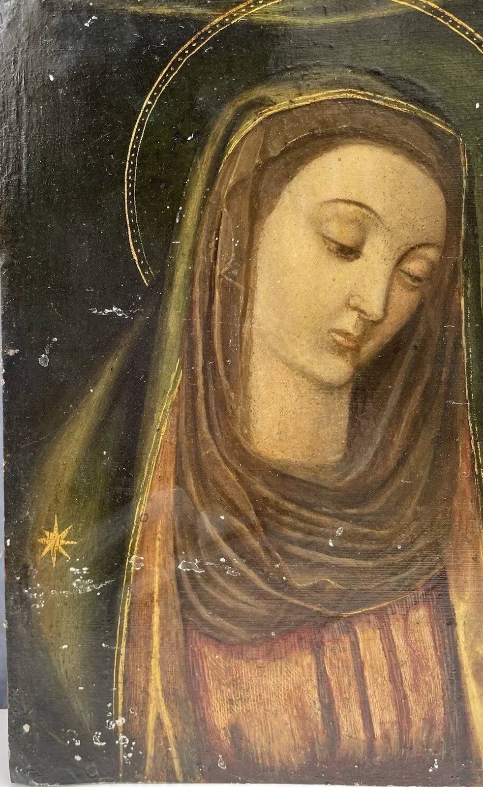 Tableau Religieux Ancien Huile Cuivre Portrait Vierge Renaissance XVIe-XVIIe