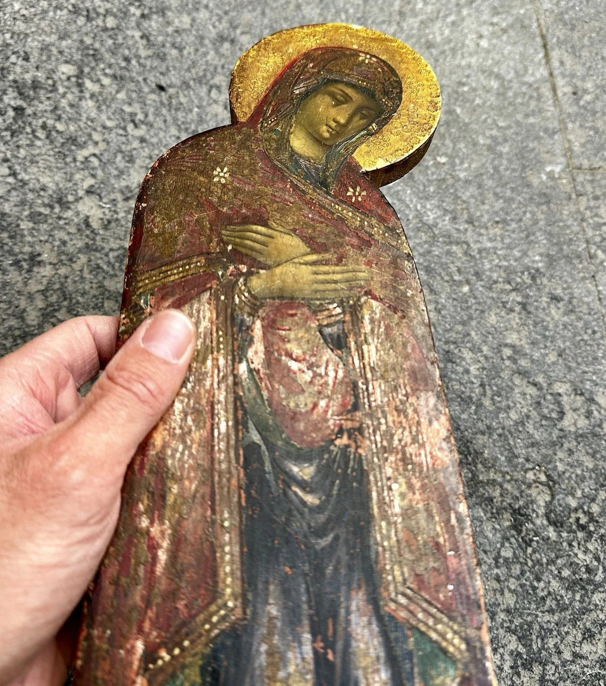 Antique Painting Portrait of the Virgin Mary in Prayer Religious Icon Wood