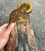 Antique Painting Portrait of the Virgin Mary in Prayer Religious Icon Wood
