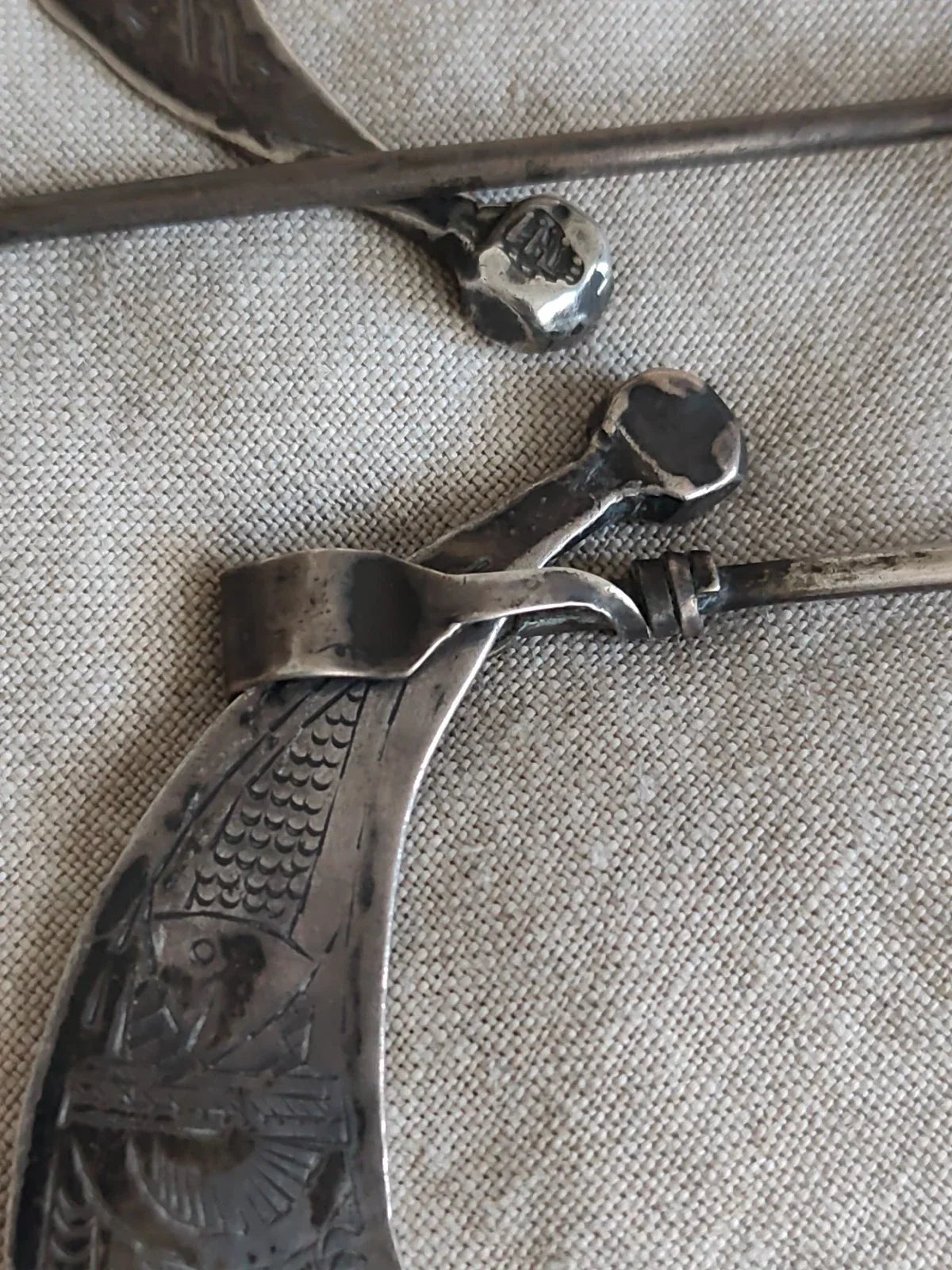 Ancienne paire de fibules berbère argent massif poinçons