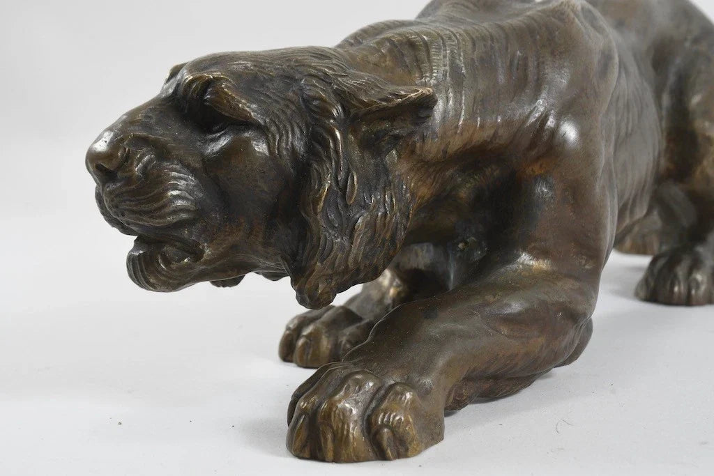 Bronze prowling tiger statuette