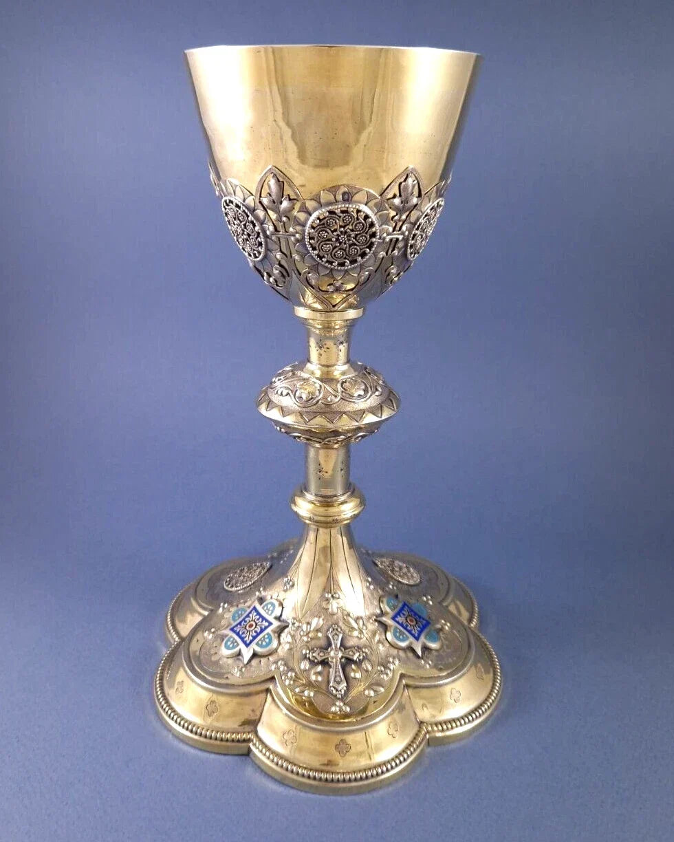 Vermeil and enamel chalice, solid silver by Demarquet Frères