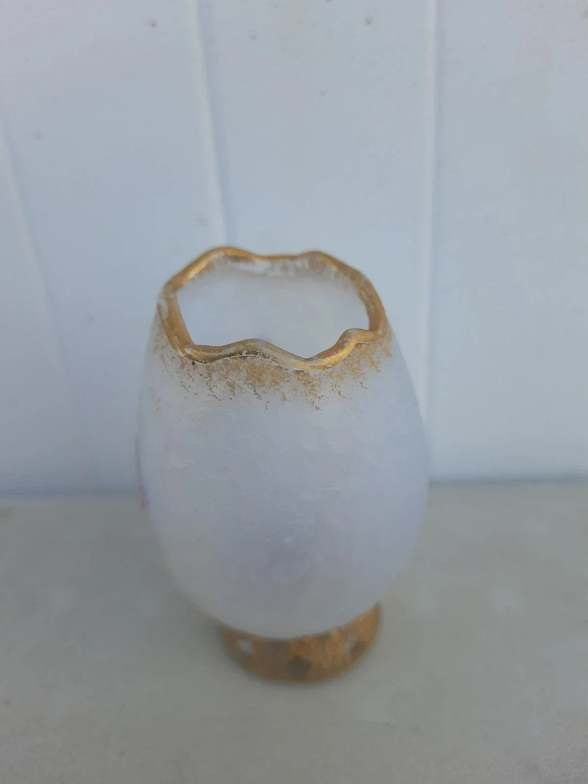 Rare Antique Small Daum Nancy Goose Girl Frosted Glass Vase. Gold Trimmed.