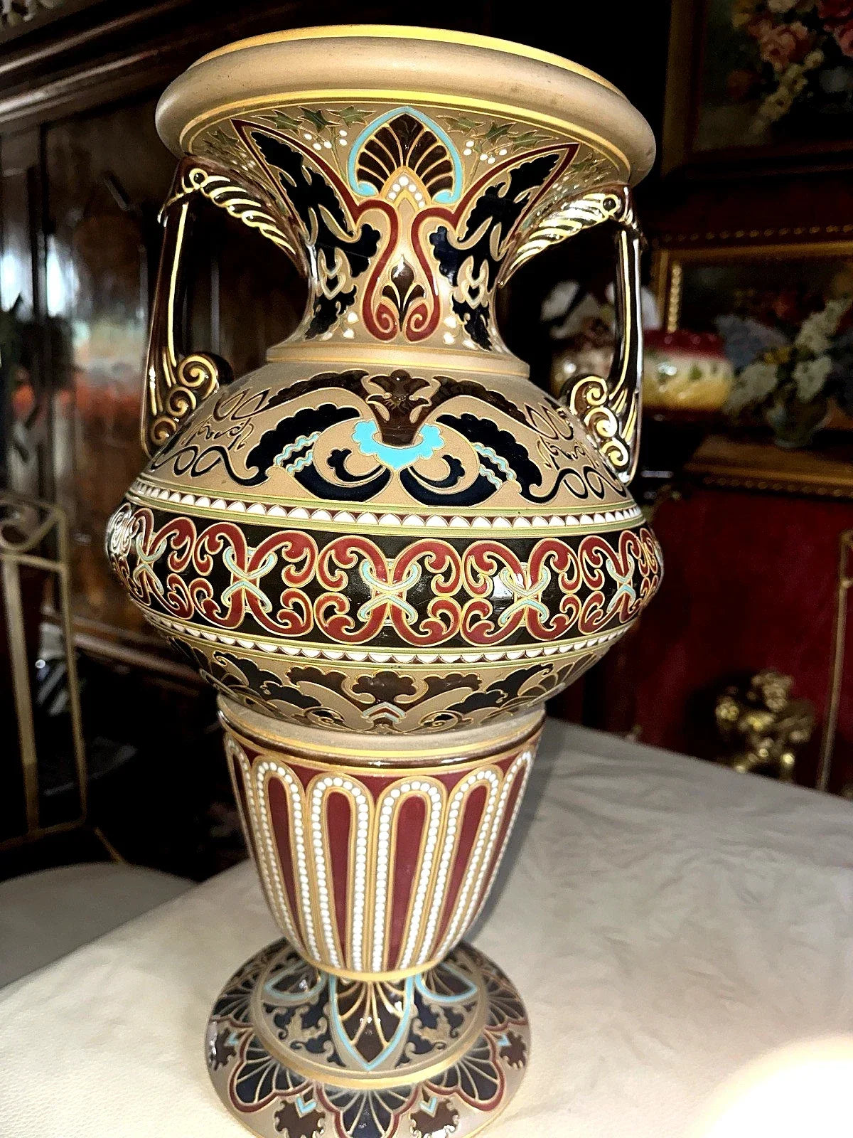 MAGNIFICENT LARGE BYZANTINE SARREGUEMINES STONEWARE VASE NO. 831