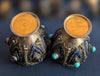 Solid sterling silver 925 chalice, cobalt blue enamel, amethyst cabochons, fine pearls