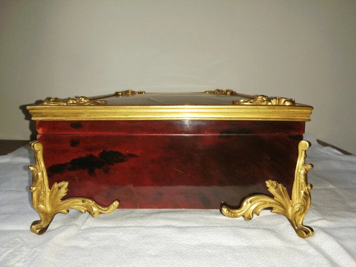 Louis XV style tortoiseshell veneer table casket, signed Rischmann Pau
