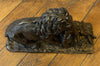 19th-century bronze signed Fratin – Lion bringing down a wild boar – Animal sculpture