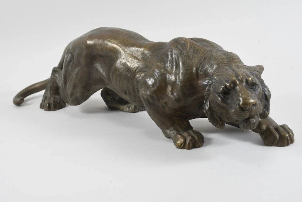 Bronze prowling tiger statuette