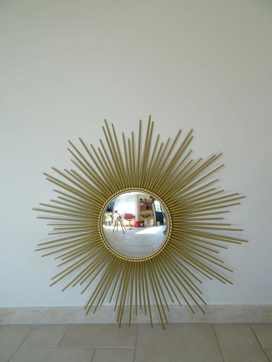 ancien miroir soleil CHATY VALLAURIS bombe sorciere old mirror sunburst 50 XXL