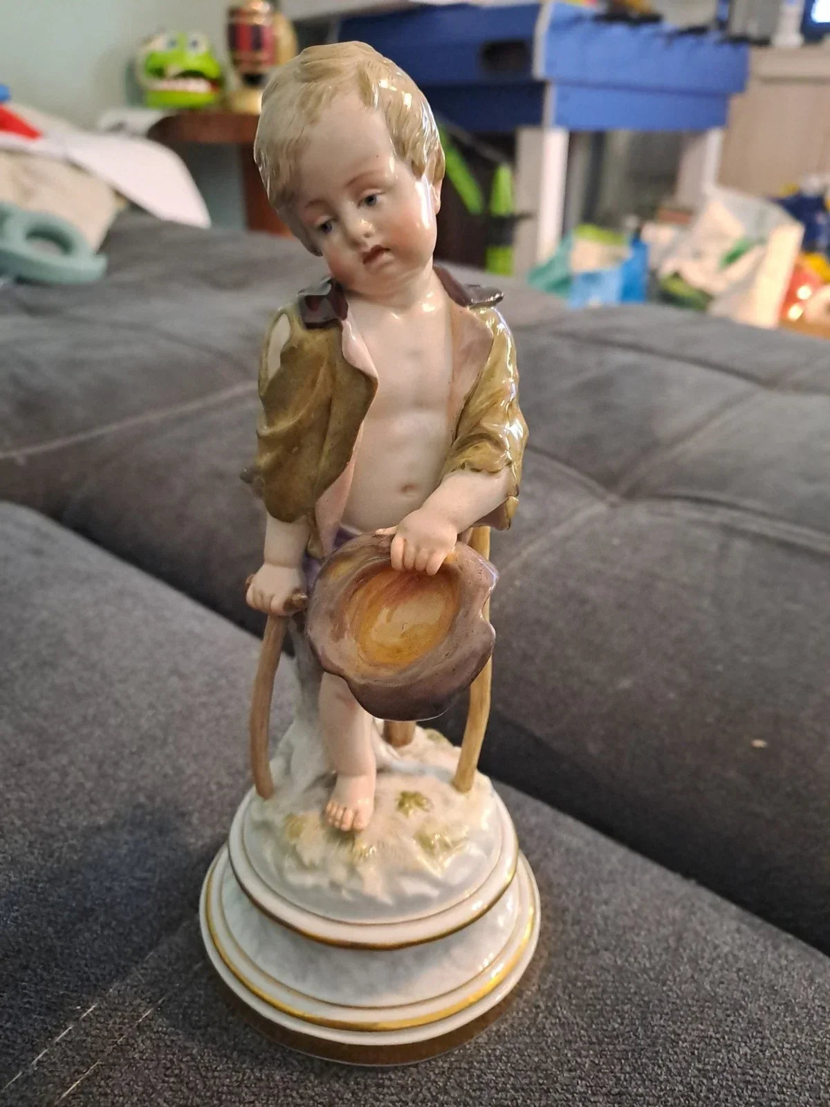 Antique Sculpture Subject Angel Statue Meissen Porcelain Germany 18th 19th Century