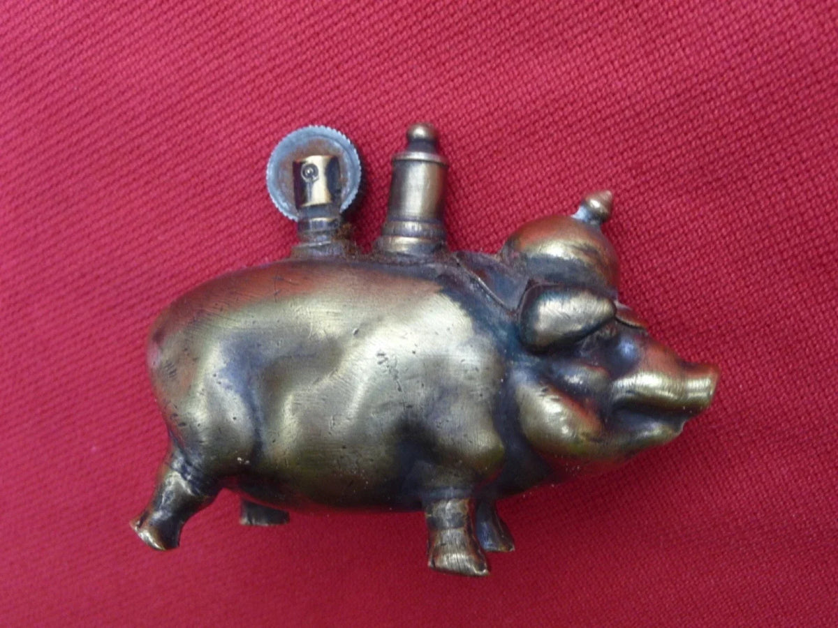 Beautiful trench art lighter in the shape of a pig