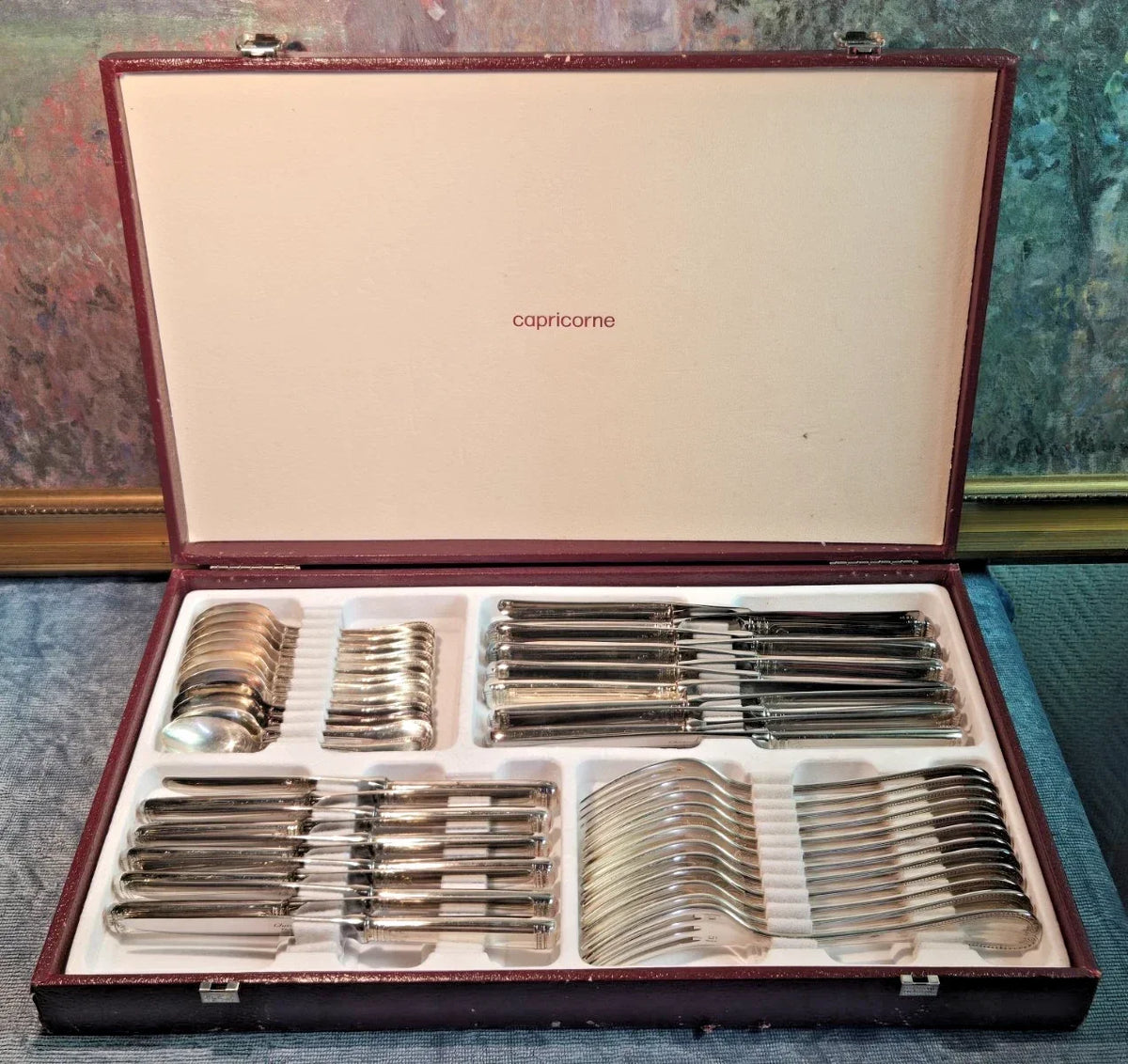 Beautiful antique silver-plated cutlery set by CHRISTOFLE, MALMAISON pattern, 47 pieces